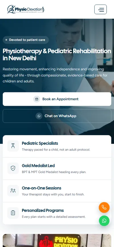 Physio Devotion homepage on a mobile phone